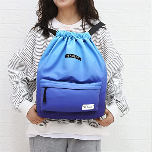 Risefit Waterproof Drawstring Bags, Printed Gym Sackpacks Bags Sports Backpacks for Shopping Swimming Yoga for Men Women Girls Students (Light Blue)