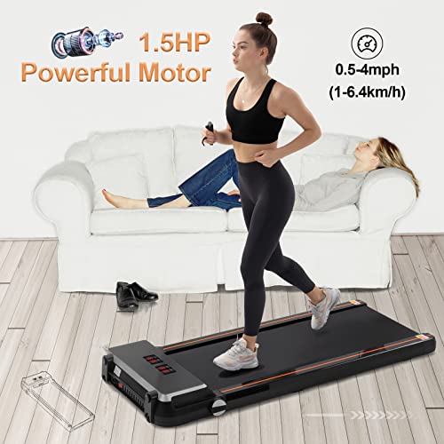 LIVSPO Under Desk Treadmill with APP & Remote Control LCD Display Space Saving 1.5 HP 100KG Built-in Speaker Walking Jogging Running Machine for Home/Office 0.5-4MPH 12 Pre-Programs Installation-Free