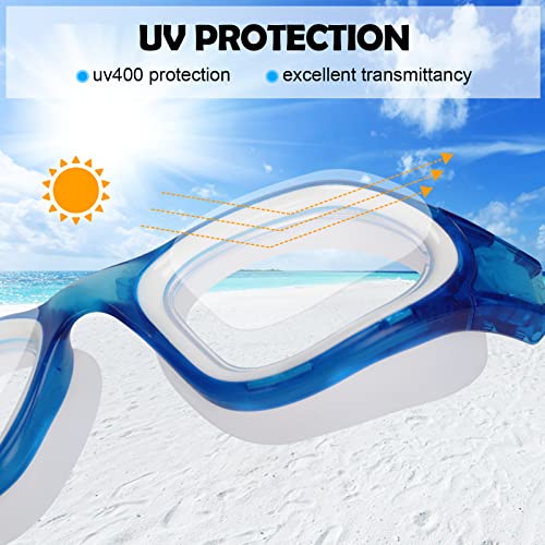 Adult Swimming Goggles,Polarized Open Water Goggles Swimming Anti Fog UV Protection No Leakage Clear Vision Easy to Adjust for Adults Men Women Teenagers (Light Blue/Non-polarized Clear Lens)