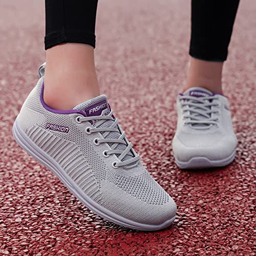 TEELONG Women Slip On Loafers Sports Runing Shoes Breathable Mesh Fashion Outdoor Sneakers Women Shoes Lace-Up Women's Sneakers Grey