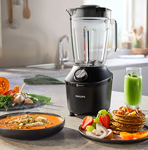 Philips Domestic Appliances blender 3000 series, pro blend system, 2l maximum capacity, 1.25l effective capacity, 600 w, 2 speed settings and pulse, glass jar, black, HR2291/01