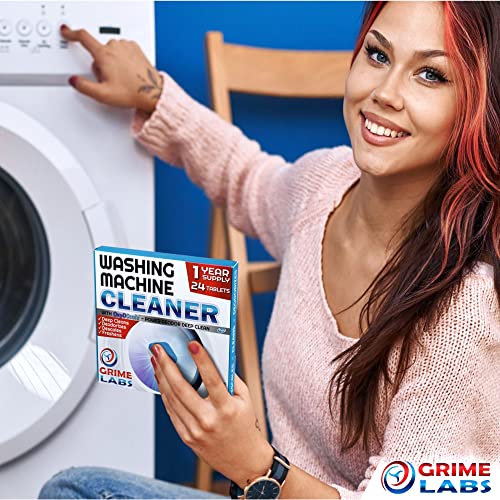 GRIME LABS Washing Machine Cleaner Tablets - Washer Cleaner Tub Deep Cleaning Tabs for Front Loader and Top Load Household HE Wash Cleaners - Laundry Supplies Descaler Deodoriser Odor Remover