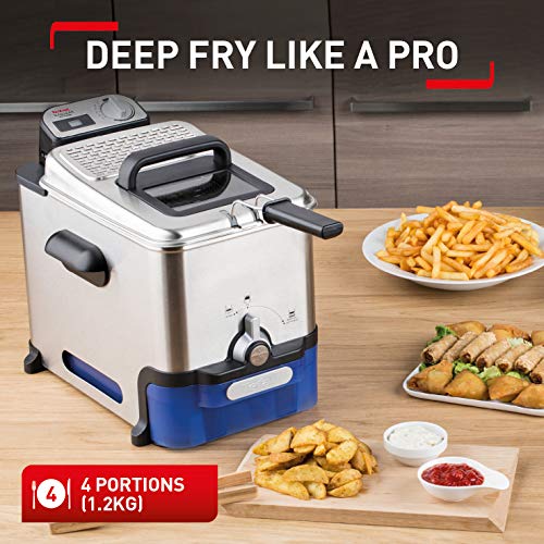 Tefal Oleoclean Pro FR804040 Semi-Professional Deep Fryer, Grey, Blue, 1.2kg, 6 portions, 3.5 Litre, 2300W