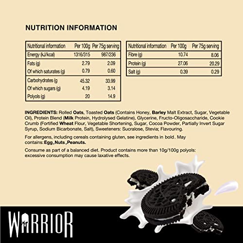 Warrior, Raw Protein Flapjacks - 12 Bars x 75g Each - Packed with 21g of Protein (Cookies & Cream)