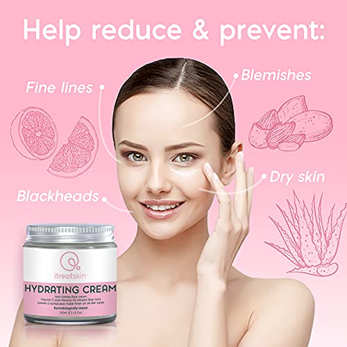 itreatskin Hydrating Cream - Daily Face Care and Natural Moisturizer for Dry Skin, Face Cream for Women and Men with Aloe Vera and Vitamin C -120 mL