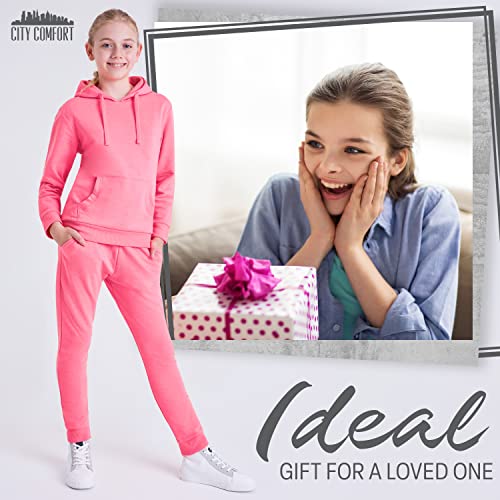 CityComfort Girls Tracksuit Set Neon Hoodie and Jogging Bottoms 2 Piece Loungewear Activewear Kids and Teenagers Tracksuit 5-15 Years (Pink, 7-8 Years)