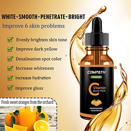 Vitamin C Serum Face, with Hyaluronic Acid, Vitamin E, Compath 20% Vitamin C Natural&Organic Serum, Restore&Boost Collagen, Anti Wrinkle, Firming, Dark Circle, Fine Line&Sun Damage Corrector (30ml)