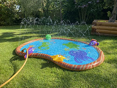 Sprinkler Pad Water Play Mat Durable Portable Inflatable Sprinkler Pad Sprinkle and Splash Wading Pool Summer Essential Spray Toys for Kids Outdoor Garden Family Activities Sea Life PVC Mat Paddling