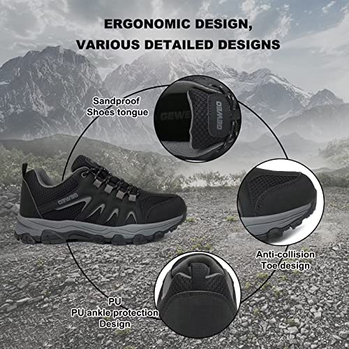 Geweo Hiking Shoes Men Women Waterproof Walking Shoes Non-Slip Breathable Men's Trekking & Hiking Footwear for Trekking, Hiking, Walking, Outdoor Sports, Training Shoes Unisex Black 6UK(39EU)