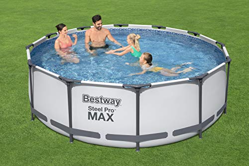 Bestway BW56418GB-21 Steel Pro Max Round Frame Swimming Pool with Filter Pump, Grey, 12 ft X 39.5