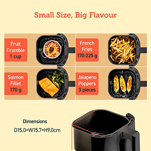 COSORI Small Air Fryer Oven 2L, 4-in-1 Mini Air Fryer, Energy-saving, Reheat, Space-saving & Low-noise, Nonstick and Dishwasher Safe Basket, 97% less oil, Sticker with 6 Reference Guides, Black