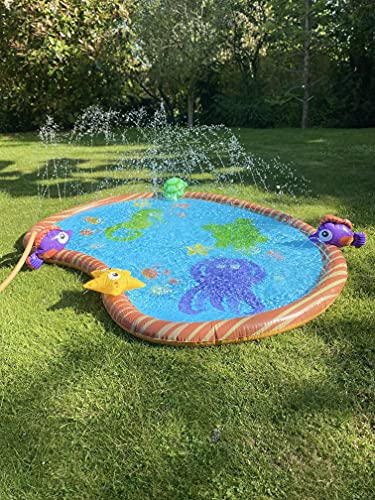 Sprinkler Pad Water Play Mat Durable Portable Inflatable Sprinkler Pad Sprinkle and Splash Wading Pool Summer Essential Spray Toys for Kids Outdoor Garden Family Activities Sea Life PVC Mat Paddling