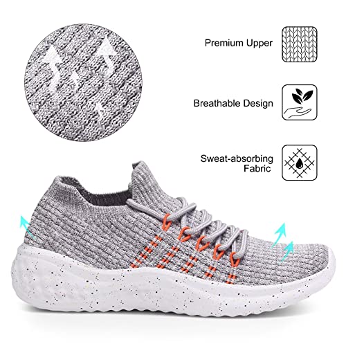 HARVESTLAND Womens Slip On Trainers Lightweight Walking Shoes for Ladies Comfortable Gym Sneakers for Women Grey Size UK8