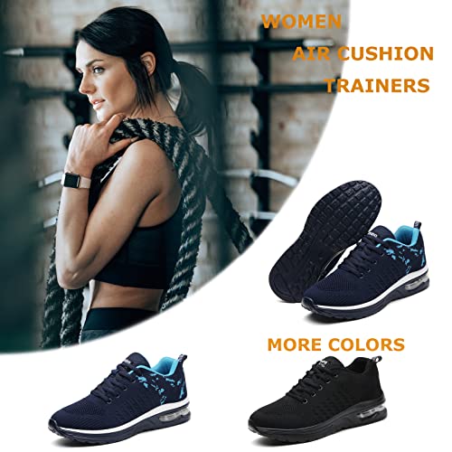 Running Shoes Ladies Trainers Womens Tennis Air Cushion Mesh Breathable Comfortable Lightweight Sports Fitness Gym Athletic NavyBlue UK 3.5