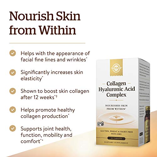 Solgar Collagen Hyaluronic Acid Complex - Reduces Fine Lines & Wrinkles - Skin Hydration - Vitamin C - 30 Tablets