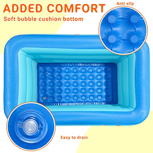 Jiosdo Paddling Pool for Kids, 150cm Rectangle Swimming Pool for Kids, Inflatable Baby Paddling Pool, Large Paddling Pool 3-Ring with Soft Inflatable Floor for Garden Backyard Outdoor for Children