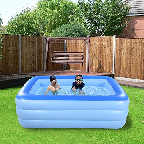 Inflatable Paddling pool, 208cm Giant Inflatable Deep Pool, Family Rectangle Swimming Pool with Inflatable Soft Floor for Backyard, Garden, Indoor (Blue)