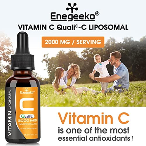 Liposomal Vitamin C 2000mg x 60ML with Quali®-C Vitamin C, Highest Bioavailability, Immune System Booster, Strong Collagen, Support Anti Aging Skin (Pack of 1)