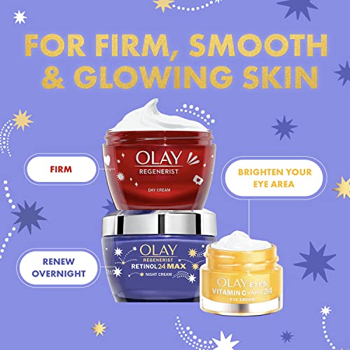 Olay Moisturiser Gift Box, Womens Skin Care Gift Sets & Kits, Vitamin C + AHA 24 Eye Cream 15ml, Retinol 24 MAX Night Cream 50ml & Regenerist Face Cream 50ml for Smooth & Glowing Skin