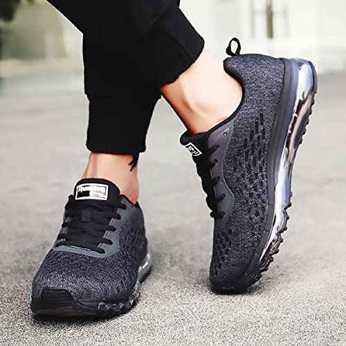 Women Men Running Shoes Sports Trainers Air Cushion Shock Absorbing Casual Walking Gym Jogging Fitness Athletic Sneakers, 9.5 UK 44 EU, Fa2 Black