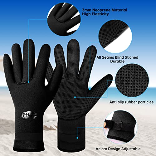 Neoprene Wetsuit Gloves 3mm, Thermal Swimming Gloves Cold Water, Elastic Anti-slip Scuba Gloves for Women Men Diving, Snorkeling, Surfing, Sailing