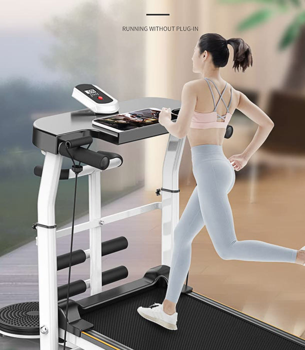 Sports Exercise Powerless Treadmill Household Type Small Ultra quiet Multi functional Indoor Folding Mechanical Treadmill ((black) basic+four-in-one twist waist (with protective belt) is a