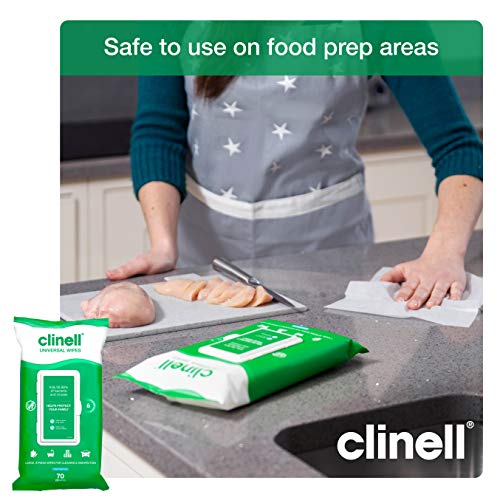 Clinell Universal Cleaning and Disinfecting Wipes for Home (CW70R4) - 4 Packs of 70 Antimicrobial Wipes with Moisture Lock Lid - Kills 99.99% of Germs, Effective from 10 Seconds