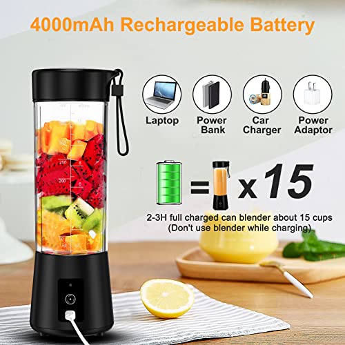 Portable Blender,POYET Blender Smoothie Maker,Mini Blenders for Smoothies and Shakes,400ML Fresh Juice Blender Bottle, 4000mAh Personal Blender USB Rechargeable for Travel Kitchen (Black)