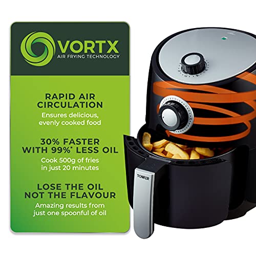 Tower T17023 Vortx Manual Air Fryer Oven with Rapid Air Circulation and 30 Min Timer, 2.2 Litre, Black