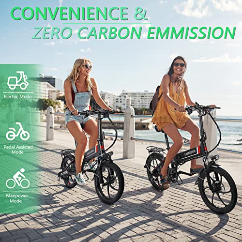 Rymic Folding 20'' Electric City Bike, with Removable 48V 10.4Ah Lithium Battery for Adults, 7 Speed Shifter Electric Bicycle Handle LCD Meter Quick Delivery (Black)