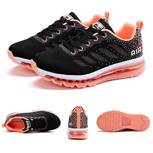 Men Women Shock Absorbing Air Running Shoes Trainers for Multi Sport Athletic Jogging Fitness Black Orange 38