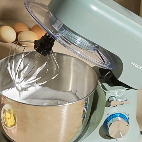 Progress EK5234PTEAL Go Bake Stand Mixer, 4 L Stainless Steel Bowl, Electric Kitchen Mixer, 8 Speed Settings & Pulse, 3 Attachments: Beater, Dough Hook, Whisk, Splash Guard, Safety Lock, 1300W, Teal