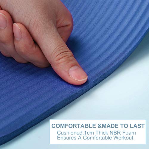 Jestilo Yoga Mat for Women and Men, Non slip NBR Thick Yoga Mat With Carry Strap for Workout Mat, Travel Yoga Mat, Pilates, Gym, Fitness, Exercise, Training, etc, Size 183 * 61cm with 10MM Thickness