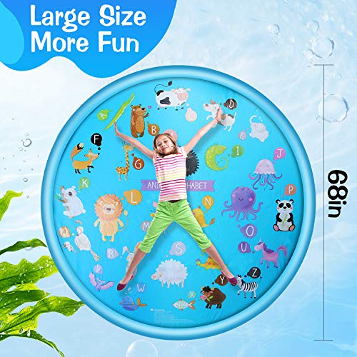 Chnaivy Sprinkler for Kids, 68'' Splash Pad Wading Pool for Babies Learning, Summer Outdoor Water Toys Play Mat for 1-12 Year Old Toddlers Boys Girls