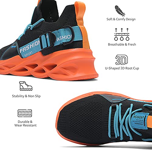 Men Women Walking Trainers Light Running Breathable Tennis Casual Gym Slip On Blade Shoes Fashion Sneakers Comfortable Athletic Fitness Sport Shoes for JoggingG133 Black Orange 39