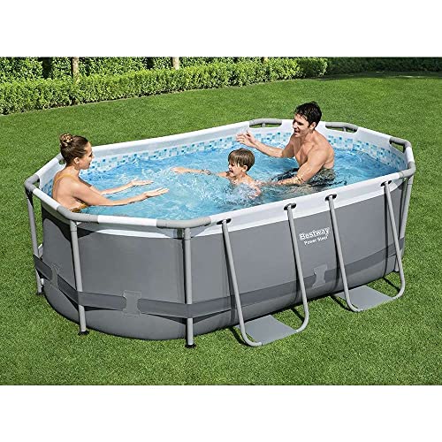 Bestway Power Steel Above Ground Pool, Swimming Pool Set With Filter Pump and ChemConnect Dispenser, Grey, 10 ft