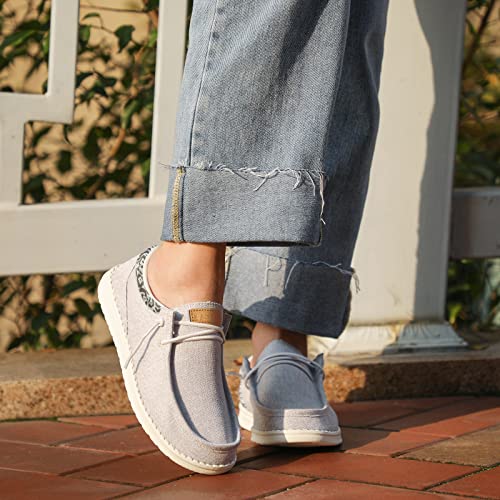 STQ Loafer Shoes for Women Lightweight Causal Shoes Comfortable Memory Foam Work Shoes Slip on Trainers Arch Support Walking Shoes Light Grey 3.5 UK