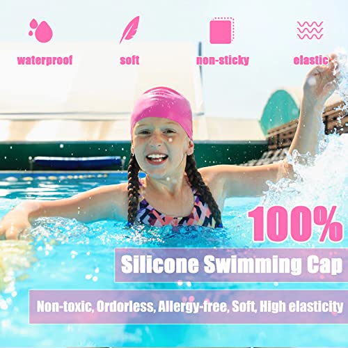 Traling Kids Swimming Cap, Silicone Swim Hat for Children Boys Girls 6-14 Years