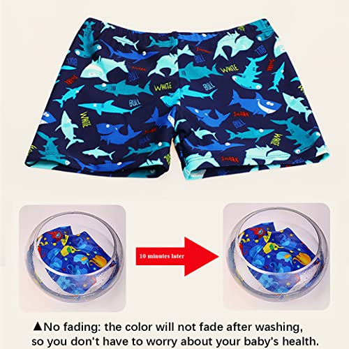 NautySaurs 2 Pack Boys Swimming Trunks 1-10 Years Kids Swimwear Dinosaur Shark Shorts (Shark-Royal Blue+Navy Blue, 8-10 Years)