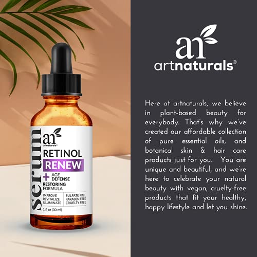 ArtNaturals Retinol Serum with Vitamin-C and Hyaluronic-Acid - (1 Fl Oz / 30ml) - 2.5% Retinol with Vitamin C & Hyaluronic Acid - Anti Wrinkle, Anti Aging for Face & Sensitive Skin - Night Therapy