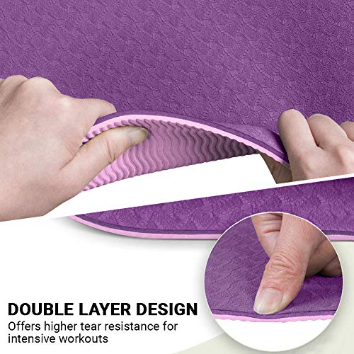 ROMIX Yoga Mat for Women Men, 6MM Thick Non Slip Eco Friendly TPE Fitness Exercise Mat (183 x 61 x 0.6cm) with Carrying Strap Ideal for Yoga Pilates Gymnastics Workout Training Home Meditation Travel