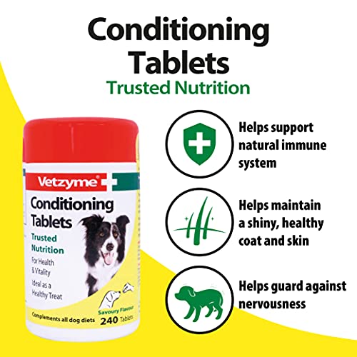 Vetzyme | Conditioning Dog Supplements, Promotes Health & Vitatlity | Supports Immune System | Nutritional Savoury Treat (240 Tablets)