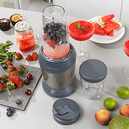 Salter EK2002V4SILVER NutriPro 1000 Blender Smoothie Maker Set, With Portable To Go Travel 800ml/1L Bottles and Lids, Healthy Juice Food Mixer Machine, Fruit/Vegetables/Soup/Milkshakes/Sauce, 1000W