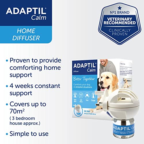 ADAPTIL Calm Home Diffuser with 30 day refill - comfort, calming & anxious dog, anti-stress, White, 48 ml (Pack of 1)