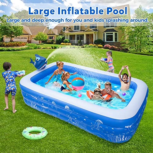 Inflatable Pool,Swimming Pool for Kids, Blow Up Kiddie Lounge Pool with Shark Sprinkler ,Outdoor Backyard Park for Kids Adults Toddlers Age 3+ Water Toys