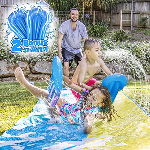 Innedu Water Slip and Slide 4.8 x 1.4 m, Double Racing Slip and Slide, Inflatable Slip and Slide with 2 Extra Sliders, Summer Outdoor Toys Pool Toys for Garden and Lawn