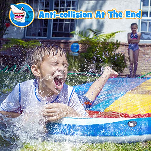 Innedu Water Slip and Slide 4.8 x 1.4 m, Double Racing Slip and Slide, Inflatable Slip and Slide with 2 Extra Sliders, Summer Outdoor Toys Pool Toys for Garden and Lawn