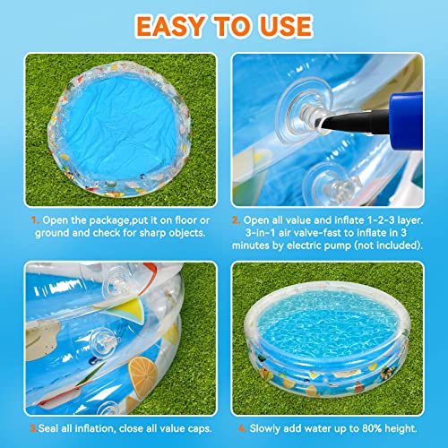 Ucradle Paddling Pools, 2023 Rectangle Inflatable Swimming Pool for Kids Baby Paddling Pool, 130 x 30 cm Deep Dive 3-Ring Fruits theme for Family, Kiddie Water Pool for Kids Indoor Outdoor