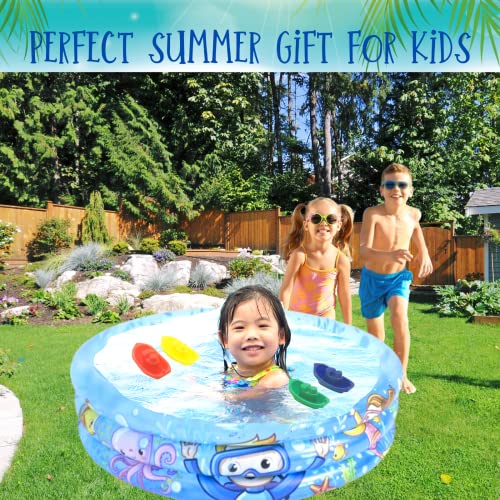 Paddling Pool for Kids - Inflatable Pool for Kids with Bath Toys - Small Paddling Pool for Toddlers, 3 Ring Baby Pool for Garden, Kids Swimming Pool, Outdoor Mini Paddling Pool, Inflatable Ball Pit