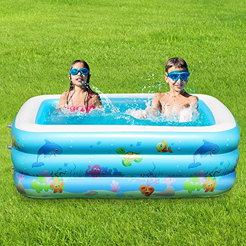 Ucradle Paddling Pool for Toddlers Kids,Rectangle Inflatable Swimming Pool for Kids,Baby Paddling Pool for Garden Backyard Outdoor,Easy to Inflate,143 cm x 106 cm x 48 cm